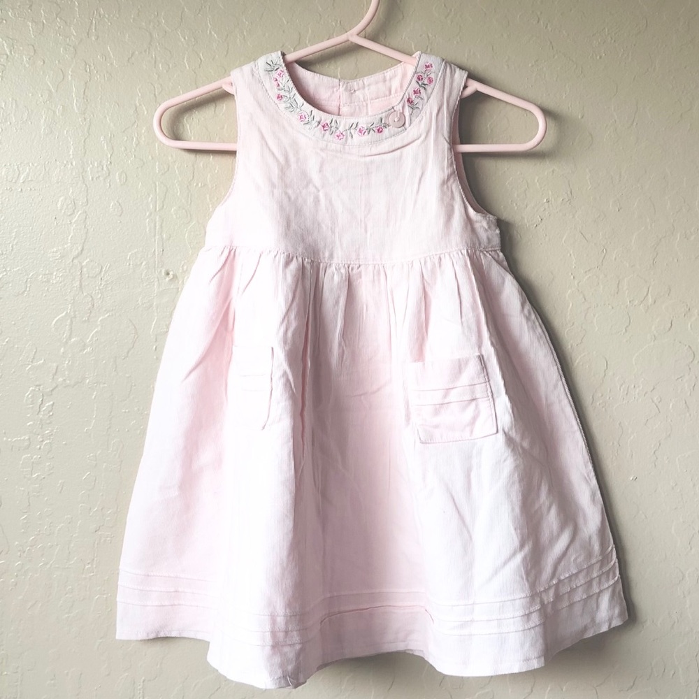NWT-Baby Pink Floral Embroidery Neck Dress 9M